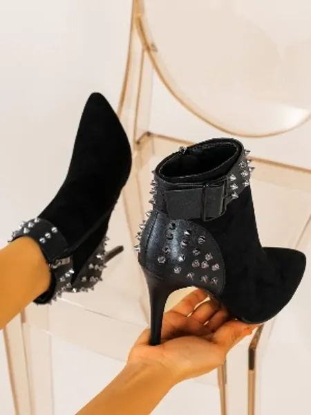 Spiked & Buckle Decor Stiletto Heeled Boots