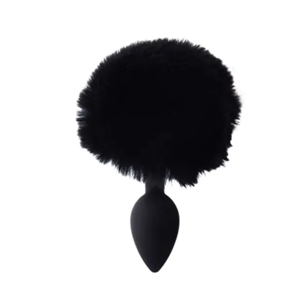 Pure Love Fluffy Bunny Tail, Silicone Anal Butt Plug, Black Color, Adult Sex Toy, 45g