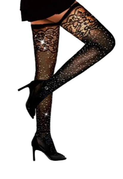 Women's Sparkle Rhinestone Fishnets Sexy Thigh High Mesh Stockings