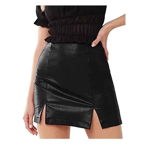 
                            MANGOPOP Women's Basic High Waist Faux Leather Bodycon Mini Pencil Skirt
                        
