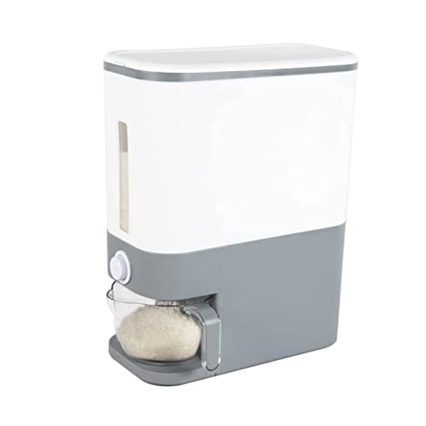 Rubtlamp 22.5 Lbs Gray Rice Dispenser, Rice Container with Lid, Rice Storage Container with Measuring Cup, Food Dispenser Rice Container, Storage Container for Cereal, Household Rice Bucket
