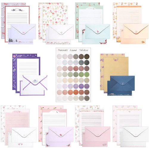 90 Pieces Stationery Paper Envelopes Set with 48 Colorful Round Dot Stickers, Lined Stationery Writing Paper with Envelopes Including 60 Writing Stationery Paper and 30 Envelopes (Cute Style) - Cute Style