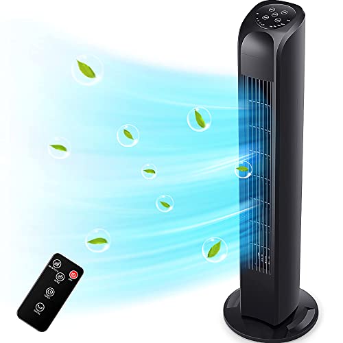 Uthfy Oscillating Tower Fan with Remote, Electric Standing Tower Fan Floor Fan for Bedroom Indoor Office and Home Use,Quiet Cooling Portable Bladeless Tower Fans, 30 inchs, Black Tower Fan - Black