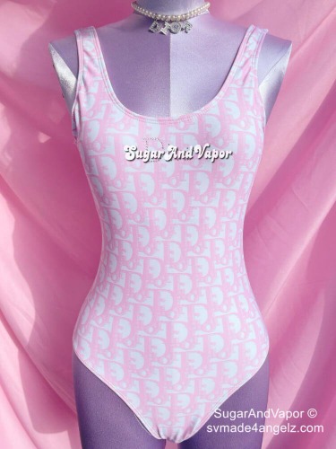 2000s Vintage Pink Monogram One-piece Swimwear | S / Pink