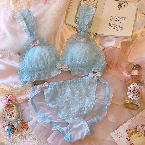 Soft Chiffon Princess Lingerie Set - Blue / L