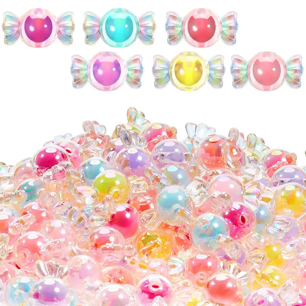 100 Pieces Acrylic Candy Bow Bead Mixed Colors Charm Beads Shiny Candy Beads Cute Kawaii Beads for Jewelry Making Hairband Bracelets Necklace DIY Craft Embellishment