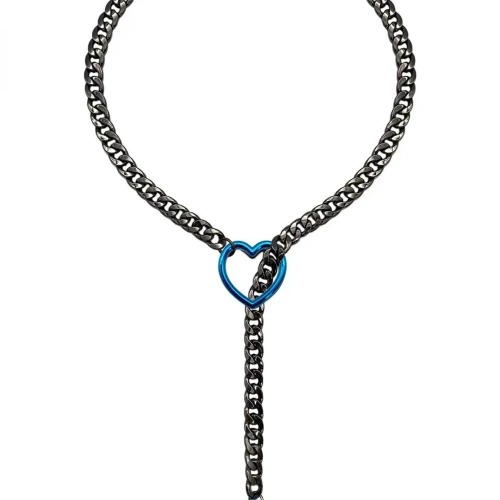Heart O-Ring Collar & Leash Chain Set - Blue Heart Ring