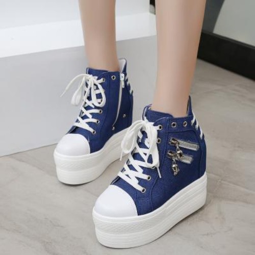 Punk Zipper Corset Shoes - Blue / 8