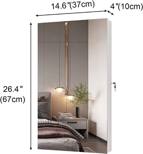 Jewelry Cabinet with Full-Length Mirror - White