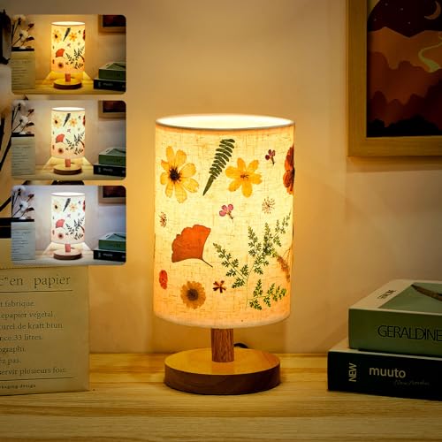 Hortsun Pressed Floral Lamp Floral Bedside Lamp Vintage Flower Desk Lamp for Bedroom Living Room, Dorm, Home, Office Decor(1 Pcs, Modern Style) - Modern Style