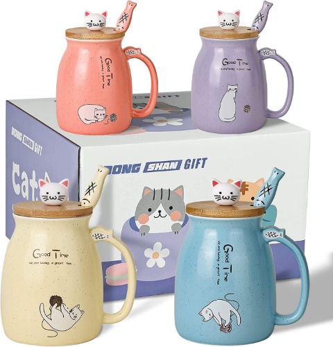 Cute Cat Mug Set of 4 Ceramic Coffee Cups