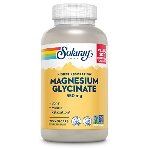 Solaray Magnesium Glycinate, New & Improved Fully Chelated Bisglycinate with BioPerine, High Absorption Formula, Stress, Bones, Muscle & Relaxation Support, 60 Day Guarantee, 68 Servings, 275 VegCaps - magnesium - 275