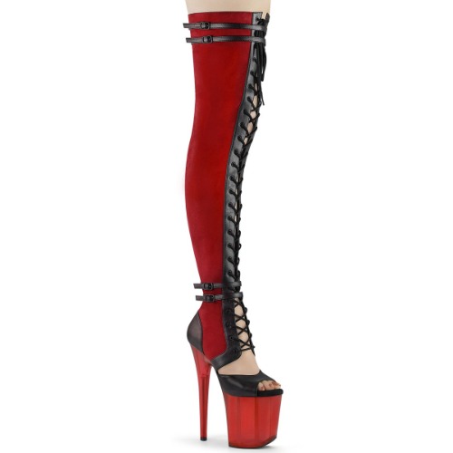 Pleaser Flamingo-3027 | Red Faux Suede-Black Faux Leather/Frosted / 10