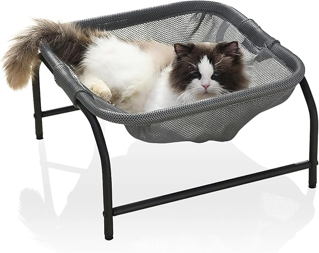 JUNSPOW Cat Bed Dog/Pet Hammock Bed Free-Standing Sleeping Bed Pet Supplies Whole Wash Stable Structure Detachable Excellent Breathability Easy Assembly Indoors Outdoors (Square(Gray), Medium) - Medium - Square(gray)
