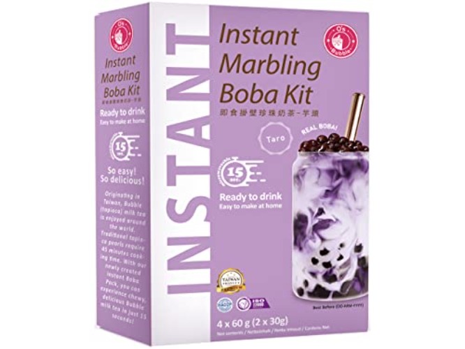 O's Bubble Instant Marbling Boba Tee Kit TARO (4x 60g) | Bubble Tee | Mit Tapiokaperlen und Strohhalm
