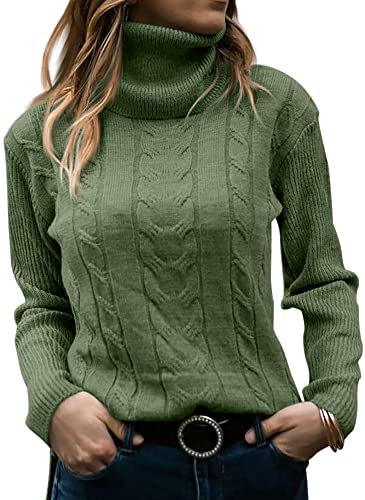 Womens Turtleneck Sweaters Long Sleeve Pullover Cable Knit Sweaters Soft Jumper - Large White