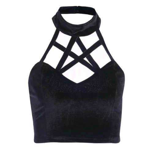 Women's Grunge Gothic Crop Tops Punk Tanks Haraku T-Shirt Casual Camisole for Girls Cold Shoulder Sexy Tees - Black 10 Large
