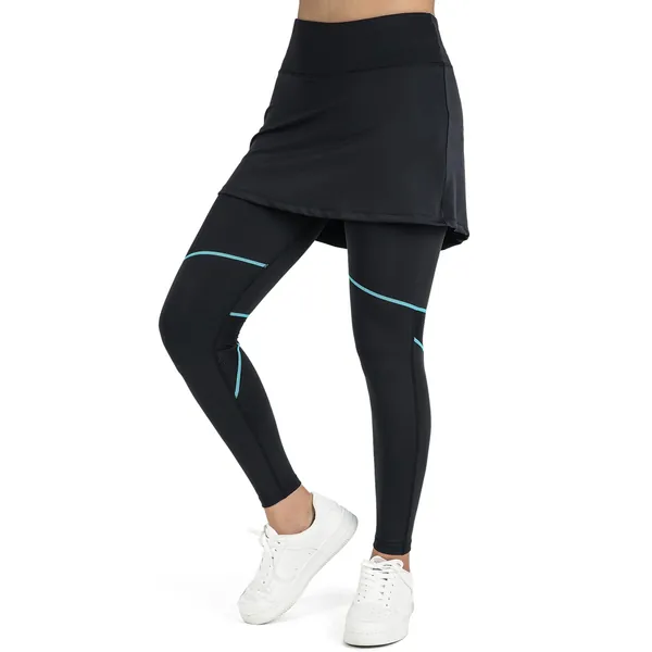 ANIVIVO Women Tennis Skirted Leggings with Pockets, Capris Yoga Leggings with Skirts&Tennis Pickleball Clothing - Blue Line Large