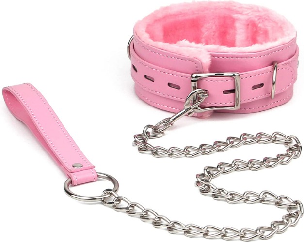 leather choker collar Adjustable Size for women Pink Black Red - A-Leash Pink