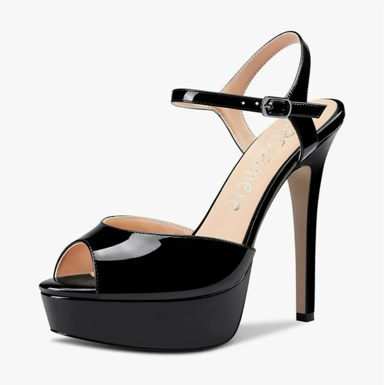 Castamere Femmes Aiguille Haut Plate-forme Talon Ouvert Bout Sandales Lanières Cheville Slingback Boucle Escarpins Mariage Party Dress Chaussures 13CM Heels - 35 EU - Beige Léopard