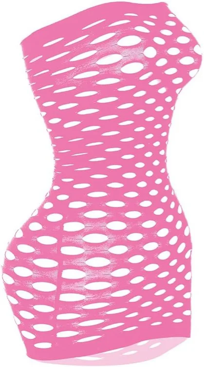 Vorifun Sexy Womens Strapless Fishnet Lingerie Sleepwear Mini Dress Tube Chemise Bodysuit One Size