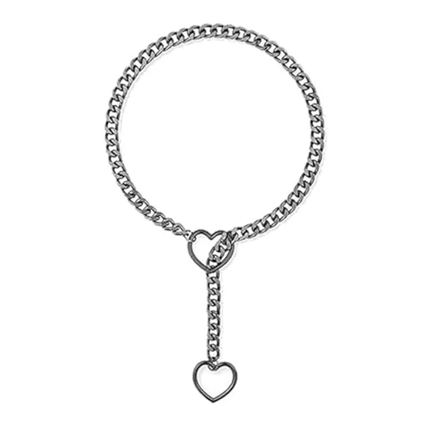 RICOKJRDE Heart Slip Chain Necklace, Punk Gothic Stainless Steel Necklace for Women, Handmade Chunky Heart Pendant Necklace - Black