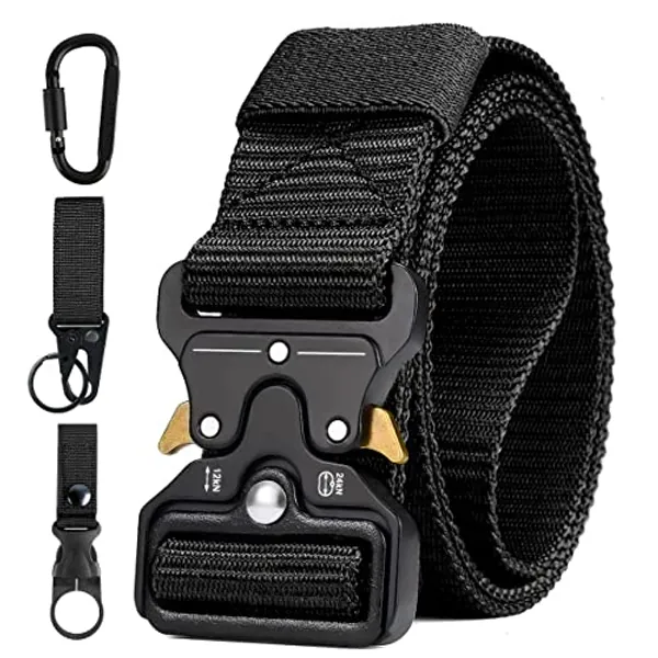AivaToba Mens Belt Tactical, Military Style Heavy Duty Nylon Work Belts with Quick-Release Metal Buckle. … - Black