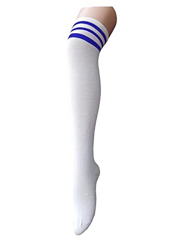Zando Womens Stripes Thin Tube Socks Thigh High Tights Over Knee Socks Casual Knee High Stockings Striped Thigh Highs - One Size - F 1 Pair White Blue