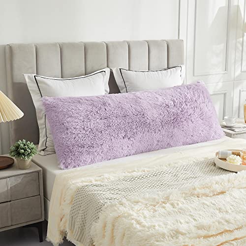 LIFEREVO Lavender Body Pillow Cover with Zipper Closure,Luxury Shaggy Ultra Soft Plush Faux Fur Pillowcase 20"x54" for Bed Couch Adults Pregnant Women/Mother/Wife(Light Purple/Orchid) - 20" x 54" - Orchid