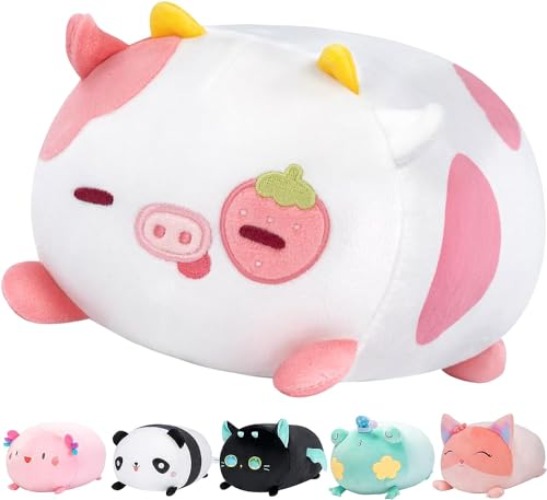 Mewaii Cute Strawberry Cow Plush Pillow, 16” Strawberry Cow Stuffed Animals, Soft Kawaii Plushies Cuddle Pillow, Cute Plushies Gifts for Women, Girls and Males - Strawberry Cow - 16 Inch