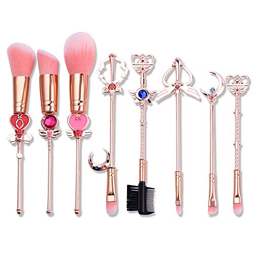 SailorMoon Makeup Brush 8pcs Set With Pouch, Magical Girl Gold/Rose Gold Cardcaptor Sakura Cosmetic Brushes With Cute Pink Bag (193g Rose Gold) - 193g Rose Gold