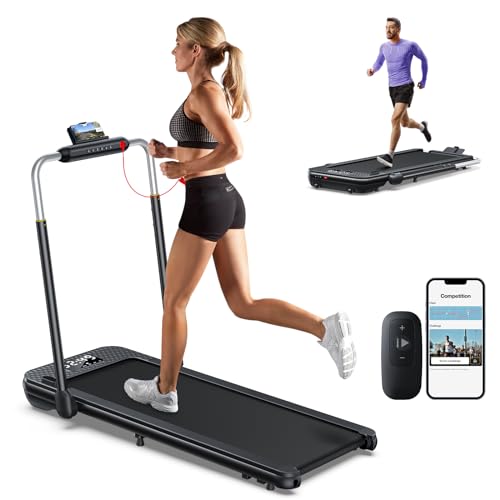 Walking Pad Treadmill, Walking Pad with Incline, [Voice Controlled] Smart Under Desk Treadmill Works with ZWIFT KINOMAP WELLFIT Apps, 300+LB Capacity Portable Desk Treadmill for Home,Office,Apartment - Black -Foldable Treamill