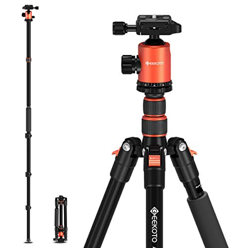 GEEKOTO 77’’ Tripod, Camera Tripod for DSLR, Compact Aluminum Tripod with 360 Degree Ball Head and 8kgs Load for Travel and Work - 77'' Tripod