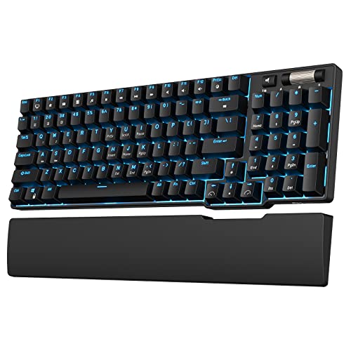 RK ROYAL KLUDGE RK96 90% Triple Mode BT5.0/2.4G/USB-C Hot Swappable Mechanical Keyboard with Magnetic Wrist Rest, 96 Keys Wireless Gaming Keyboard with Software, Blue Backlight - Hot Swappable Brown Switch - Black