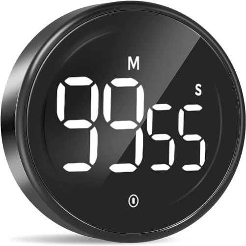 Timers, Digital Kitchen Timer Magnetic with Large LED Display, LIORQUE Countdown Countup Timer for Cooking Classroom Fitness, Volume Adjustable, Easy for Kids and Seniors - Black