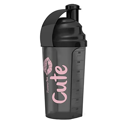 TummyTox Cute Nutrition Protein Shaker Noir | Capacité de 700 ml pour les boissons de pré-entraînement, les substituts de repas ou l'eau | Résistant, étanche et sans BPA - Noir