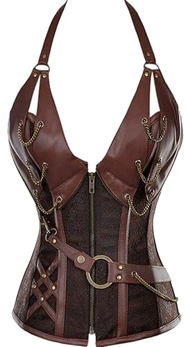 Alivila.Y Fashion Womens Steel Boned Retro Goth Steampunk Corset - Small - Coffee