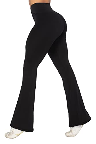 Sunzel Womens Flare Leggings with Tummy Control Crossover Waist and Wide Leg - 30" Inseam - Small - Black