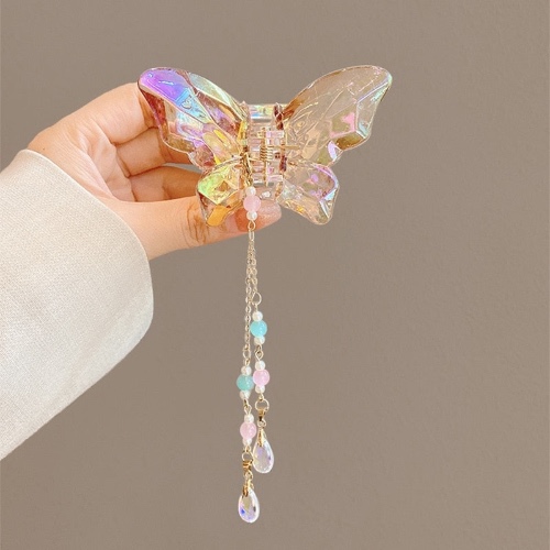 Crystal Butterfly Claw Hair Clip - Khaki