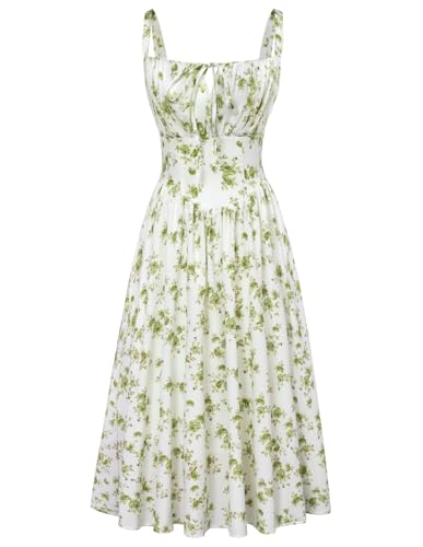 Scarlet Darkness Floral Printed Corset Dress Ruched Bust Cami Dress Flowy Sundress - Small - Green