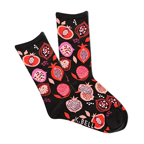 K. Bell Women's Fun Food & Drink Crew Socks-1 Pairs-Cool & Cute Pop Culture Novelty Gifts - 4-10 - Exotic Fruit (Black)