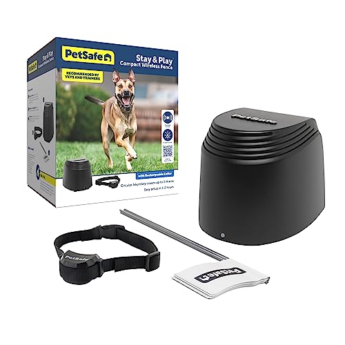 PetSafe Stay & Play Compact Wireless Pet Fence, No Wire Circular Boundary, Secure up to 3/4 Acre, No-Dig Portable Fencing, America's Safest Fence From Parent Company INVISIBLE FENCE Brand - Wireless Fence Kit