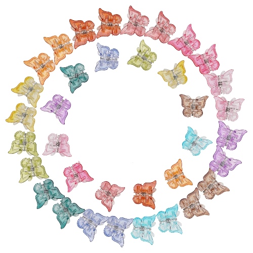 90s Princess Butterfly Clips (50 pieces) - 50 Transparent Colorful Butterflies