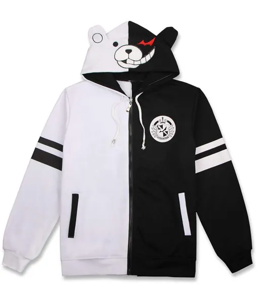 Coslover Black White Bear Hoodies Anime Cosplay Costume Zipper Unisex Jacket Uniform - Black+White X-Large