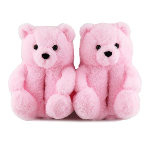 Cozy Plush Adult Teddy Bear Slippers - Perfect Valentines Gift! - Pink / US5-12
