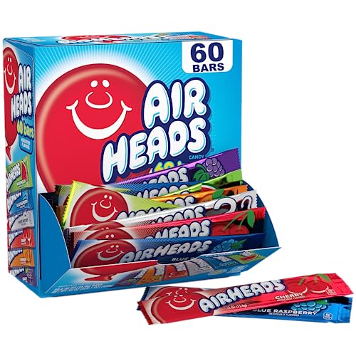 Airheads Candy Bars, Variety Bulk Box, Chewy Full Size Fruit Taffy, Gifts, Holiday, Parties, Concessions, Pantry, Non Melting, Party, 60 Indvidually Wrapped Full Size Bars