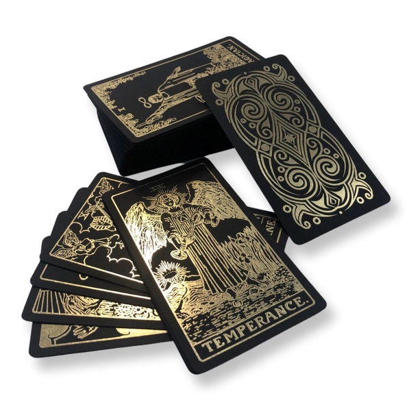 TarotDeckBlack and Gold Foil in Rider Waite tradition. HIGH QUALITY tarot cards. Divination Set