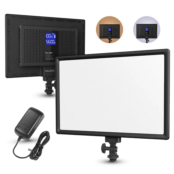RALENO LED Video Light, 192 LEDS Ultra-thin Panel Camera Light with LCD Display Built-in Batteries Dimmable 3200-5600K Bi-color and Brightness CRI 95+ lighting for Studio YouTube Interview Portrait