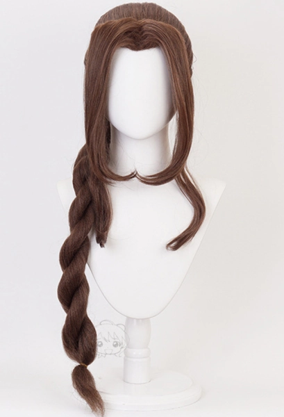 Final Fantasy VII Aerith Gainsborough Long Dark Brown Braid Cosplay Wig