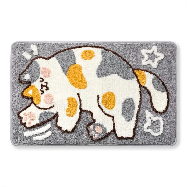 Cute Cat Bath Rug 15.7 x 23.6 Bathroom Rug Non-Slip Soft Shower Rug Funny Plush Microfiber Water Absorbent Shaggy Floor Mats for Kids Room, Bedroom, Kitchen (Calico Cat, 15.7 x 23.6)